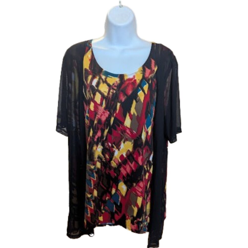 Short Sleeve Faux Twin Set Fits 1X